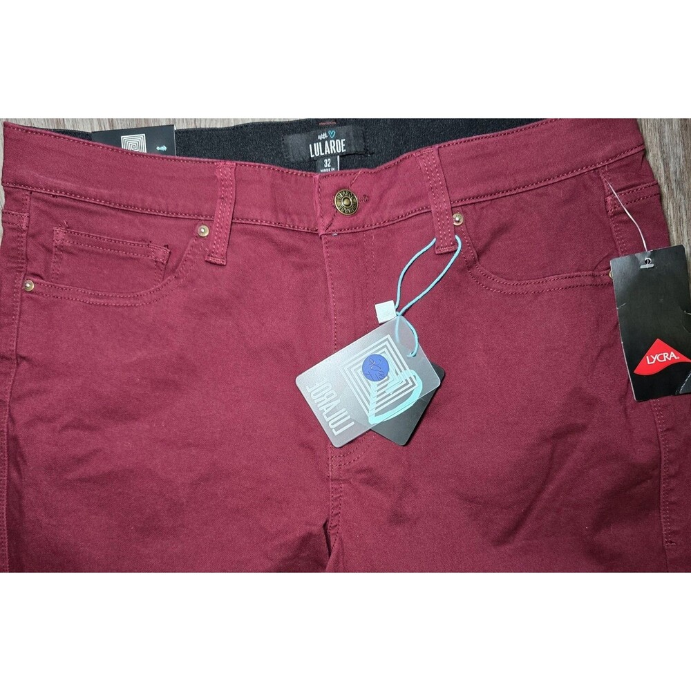 Lularoe Women's 32 Skinny Fit Pants Maroon Red Comfort Stretch Slimming NWT - Picture 3 of 10